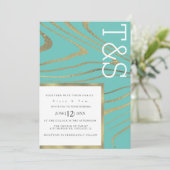 Invitation Mariage Typographie Agate Or Liquide Marbre (Debout devant)