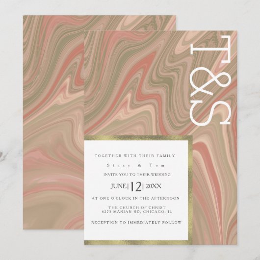 Invitation Mariage Typographie Agate Terre Cuite Liquide Marb (Devant / Derrière)