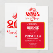 Invitation Mariage Typographie Blanche Et Année Du Dragon (Devant / Derrière)
