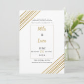 Invitation Mariage typographie blanche et or géométrique (Debout devant)