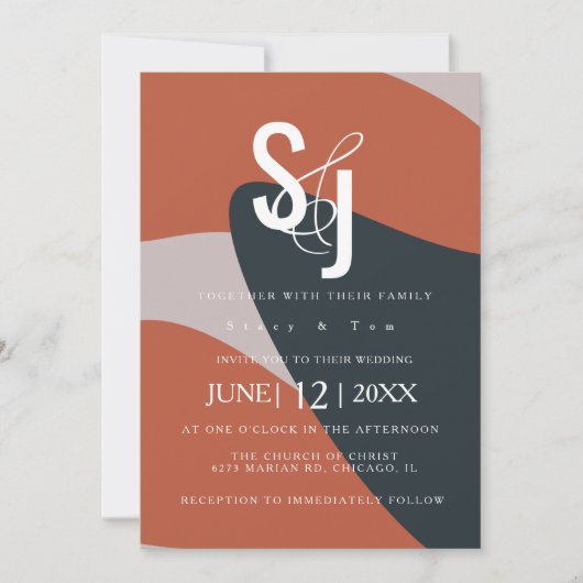 Invitation Mariage Typographie Bleue Terracotta Bio (Devant)