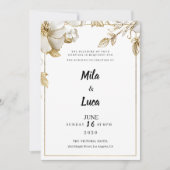Invitation Mariage typographie fleurs or blanc élégant (Devant)