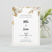 Invitation Mariage typographie fleurs or blanc élégant (Debout devant)