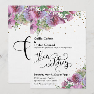 Invitation Mariage Typographie Fleurs Sauvages Confettis Doré