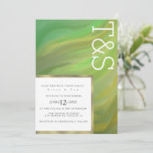 Invitation Mariage Typographie Forestière Verte Gras en Marbr (Debout devant)