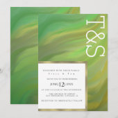 Invitation Mariage Typographie Forestière Verte Gras en Marbr (Devant / Derrière)