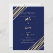 Invitation Mariage typographie géométrique bleu marine or (Devant)