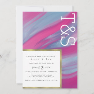 Invitation Mariage Typographie Lavage Rose Bleu Marbre