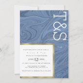 Invitation Mariage Typographie Marbre Liquide Bleu Foncé Or (Devant)