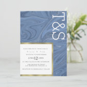 Invitation Mariage Typographie Marbre Liquide Bleu Foncé Or (Debout devant)