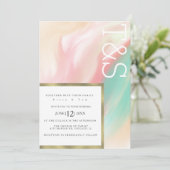 Invitation Mariage Typographie Marbre Rose Sarcelle Pêche Gra (Debout devant)