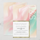Invitation Mariage Typographie Marbre Rose Sarcelle Pêche Gra (Devant / Derrière)