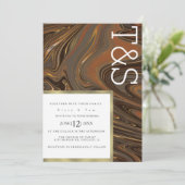 Invitation Mariage Typographie Marron Or Liquide Marbre (Debout devant)