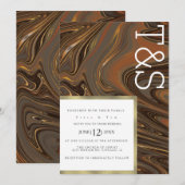 Invitation Mariage Typographie Marron Or Liquide Marbre (Devant / Derrière)