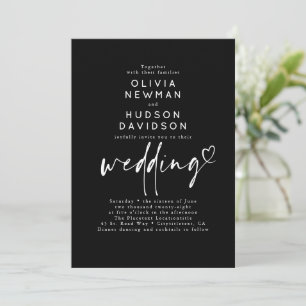 Invitation Mariage Typographie Moderne Minimaliste Cœur Noir