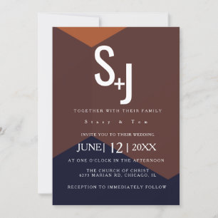 Invitation Mariage Typographie Navy Terracotta Chocolat Foncé