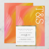 Invitation Mariage Typographie Orange Rose Marbre Or (Devant / Derrière)