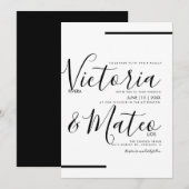 Invitation Mariage Typographie Script Noir Blanc Ligne (Devant / Derrière)