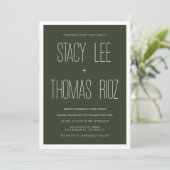 Invitation Mariage Typographie Vert Olive Moderne  (Debout devant)