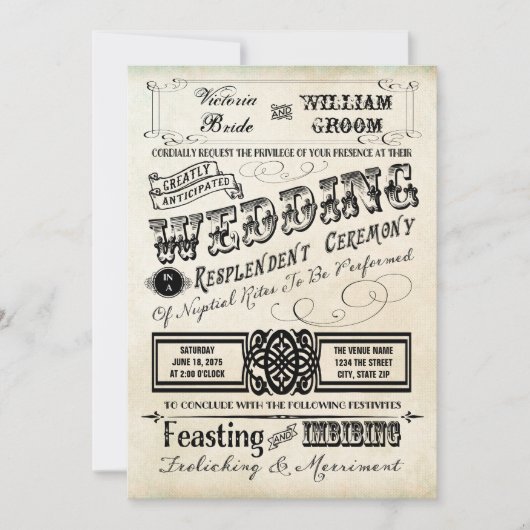 Invitation Mariage Typographie Vintage (Devant)