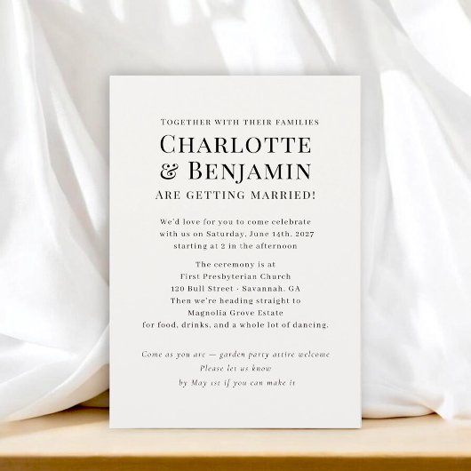 Invitation Mariage Typographique Minimaliste