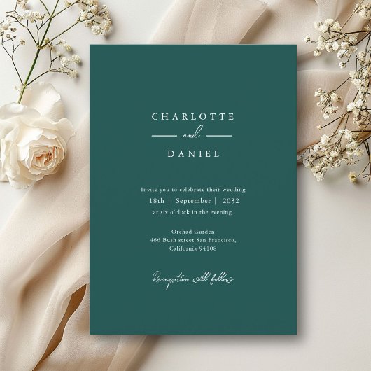 Invitation Mariage typographique sarcelle moderne minimaliste