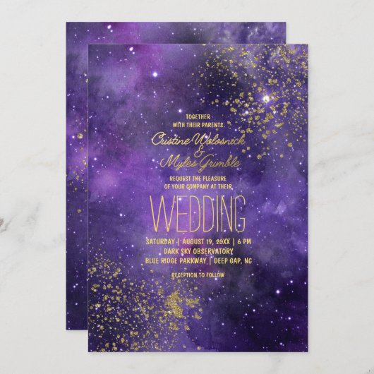 Invitation Mariage ultraviolet | Nuit Glam Starry (Devant / Derrière)