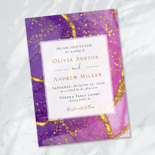 Invitation Mariage unique Abstrait Gold Purple