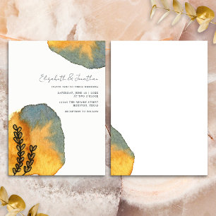 Invitation Mariage Unique Artistique Aquarelle Orange Bleu
