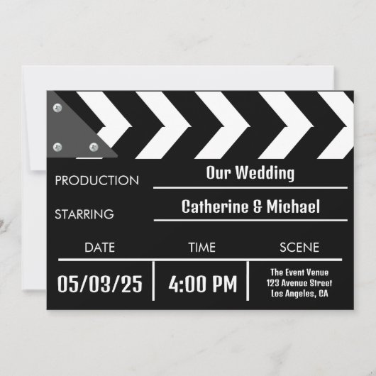Invitation Mariage unique Black Movie Clapper (Devant)