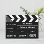 Invitation Mariage unique Black Movie Clapper (Debout devant)