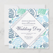 Invitation Mariage unique bleu abstrait à une ligne (Devant)