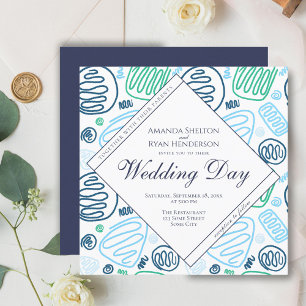 Invitation Mariage unique bleu abstrait à une ligne