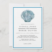 Invitation Mariage Unique Coquillage Bleu Sarcelle Vintage (Devant)