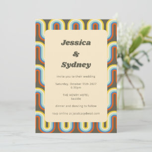 Invitation Mariage Unique Rétro Groovy 70s Vert Olive
