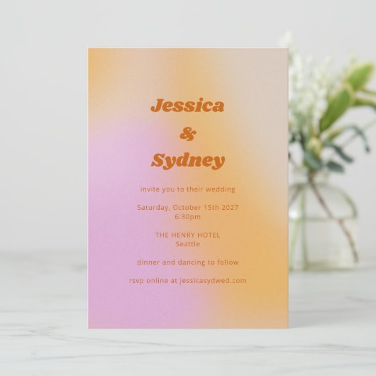 Invitation Mariage unique rétro Super rose et orange (Debout devant)