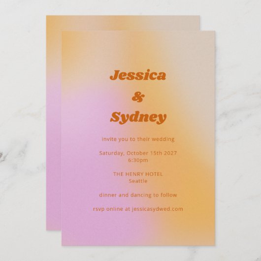 Invitation Mariage unique rétro Super rose et orange (Devant / Derrière)