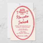 Invitation Mariage Unique Rouge Dessiné à la Main Rétro Arqué (Devant)