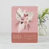 Invitation Mariage Unique Tropical Pampas Cuivre Rose Rousse (Debout devant)