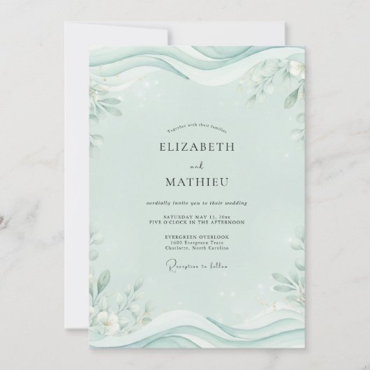 Invitation Mariage Vague Feuille de Menthe (Devant)