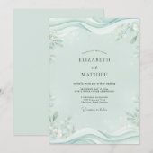 Invitation Mariage Vague Feuille de Menthe (Devant / Derrière)