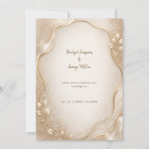 Invitation Mariage vague métallique botanique Champagne