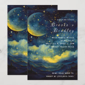 Invitation Mariage Vagues Célestes au Clair de Lune (Devant / Derrière)