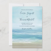 Invitation Mariage Vagues de Plage Bleu Côtiers (Devant)