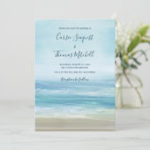 Invitation Mariage Vagues de Plage Bleu Côtiers (Debout devant)