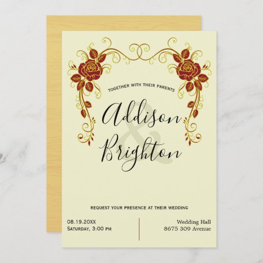 Invitation Mariage Valence Élégant Rose Stylisé (Devant / Derrière)