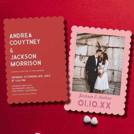 Invitation Mariage Valentin rouge et rose