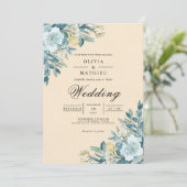 Invitation Mariage végétal bleu doux (Debout devant)