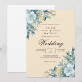 Invitation Mariage végétal bleu doux (Devant / Derrière)