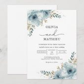 Invitation Mariage végétal bleu serene (Devant / Derrière)